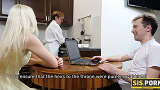 Slim blonde sis and stepbrother had unplanned sex after dinner.