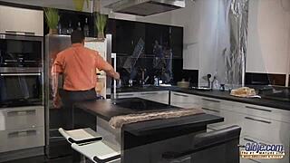 Pierced tongue redhead sucks old cock