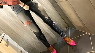 Desperate pee in my jeans then he pee on my ass and i give him blowjob too