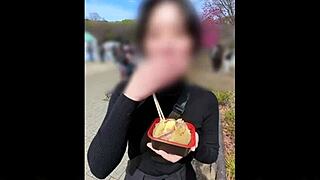 married boss and junior have wild sex on picnic date, leading to creampie.