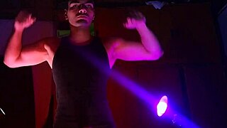 muscular men big cock handjob masturbation shadows morado y naranja
