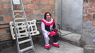 Clown fucking two busty women on Halloween?