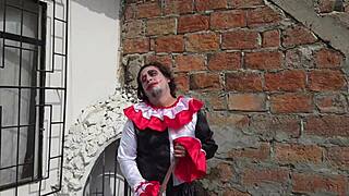 Clown fucking two busty women on Halloween?