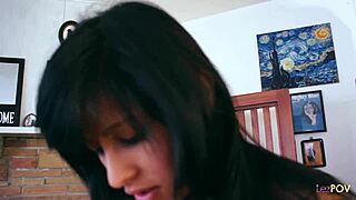 Pretty lesbian is masturbating by the fireplace and then her lesbian friend comes to join her.