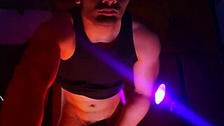 muscular men big cock handjob masturbation shadows morado y naranja