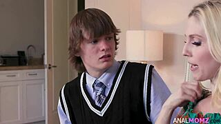 Naughty stepmom offers tight hole for son's deep anal throat fuck