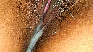 Latina milf spreads tight wet pussy lips up close creamy finish