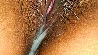 Latina milf spreads tight wet pussy lips up close creamy finish