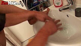 German granny feels excited shaving her pussy for the plumber's visit