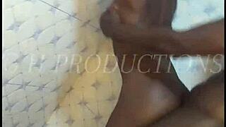 Skinny black teen slut bent over pounded doggy in steamy shower