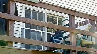 Milf wife in strait jacket gets rough facefuck in garage