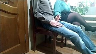 Mature BBW Cougar Milf Drains Cum in Public with Stranger Handjob!