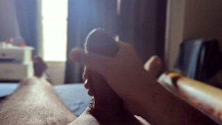 Solo homemade closeup monster cock strokes in sunlit bedroom rays