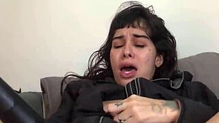 french cutie stuffs huge dildos in ass and squirts private