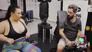 Fat teen slut sits on old mario's huge cock instead of workout