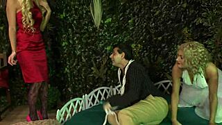 sensual jane and stacey gonna please that guy hard in the garden?