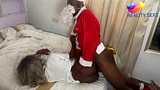 Merry Christmas from ebony bbw girlfriend screaming on muscular neighbor's cock