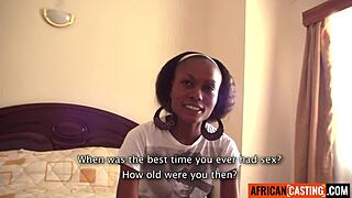 Amateur Skinny Black MILF Stretched Wide by Massive White Cock in Homemade Audition