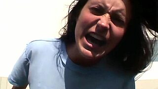 whoa, threesome slams brunette slut's holes in fishnets heels double penetration!