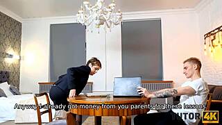 Short-Haired Teacher Gets NAILED BY STUD! Multiple Poses in Stockings!