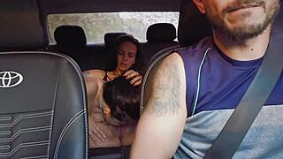 hey, app driver picks up horny brazilian lesbian couple at party! juicy latina pussy licking in car