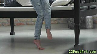 Petite babe's silky feet milk out massive cumshot explosion