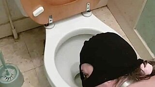 Bound slave chained in filthy public urinal for humiliating bdsm outdoor exposure and cumshot