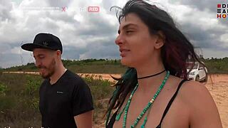 Big ass latina gives deepthroat blowjob then rides huge cock outdoors by the hill