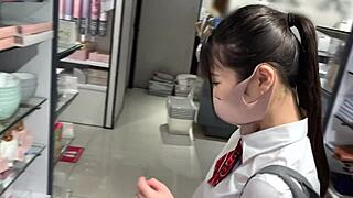 the cute petite japanese schoolgirl squirts wild during homemade creampie fuck