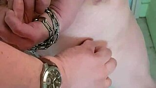 Bound slave chained in filthy public urinal for humiliating bdsm outdoor exposure and cumshot