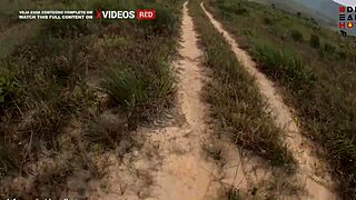 Big ass latina gives deepthroat blowjob then rides huge cock outdoors by the hill