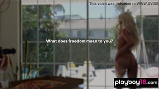 Skinny blonde Elsa Jean strips tiny tits naked outdoors!!