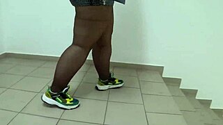 check out this pawg's juicy fat legs in nylons under mall skirt for public foot play
