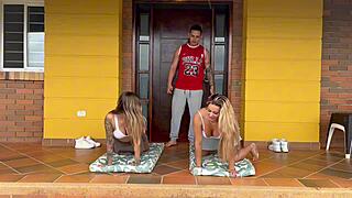 Yoga teacher fucks me with hot friend