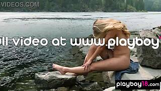 blonde musician anna katarina strips naked outdoors guitar tease