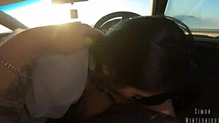 Slutty coworker swallows mouthful cum in car