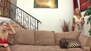 Blonde Cougar Ravages Beautiful Girl's Pussy Until Explosive Cum