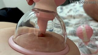 Watch her play teasing games with massive milky natural tits up close first time