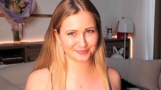 Sexy Blonde Dances Seductively in Tight Lace Bodysuit