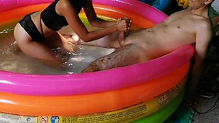 Prostitute Sucks Cock Then Fucks Wild in Pool Doggystyle