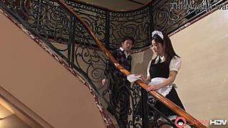 Horny Japanese maid Anna Kimijima deep sucks hard cock in lingerie uncensored