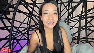 19yo latina teen rides huge cock doggy with extra guy moaning loud