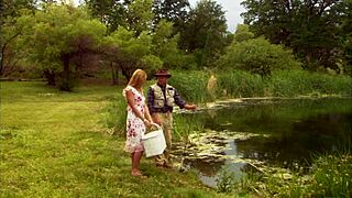 Horny tattooed milf with big ass and brown eyes hooks hung fisherman outdoors, ball licking blowjob to cowgirl riding and facial cumshot