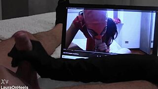 handjob in gloves for my biggest fan watching my vid with that cumshot