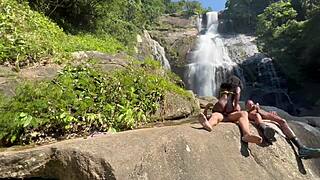 Skinny brazilian teen slut bent over for public doggystyle outdoors