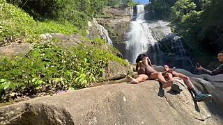 Skinny brazilian teen slut bent over for public doggystyle outdoors