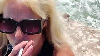 Milf strips fully nude in public outdoors. So bold and hot! 😱🔥