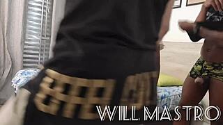 muscular bodybuilder fingers moans while riding hard