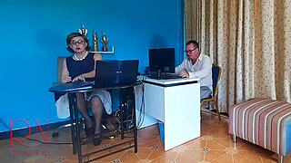 Boss lady dominates employee licks pussy office femdom humiliation