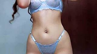 wanna see this cute brunette in blue lingerie clap her huge ass for you?